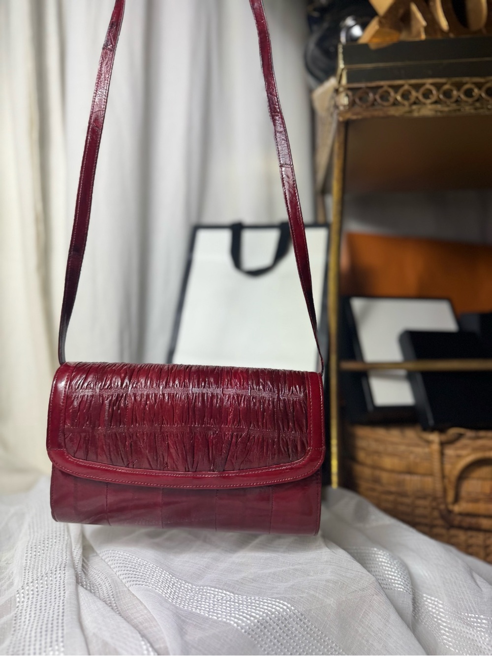 Vintage Y2K Korean Eel skin Red Leather Shoulder Bag